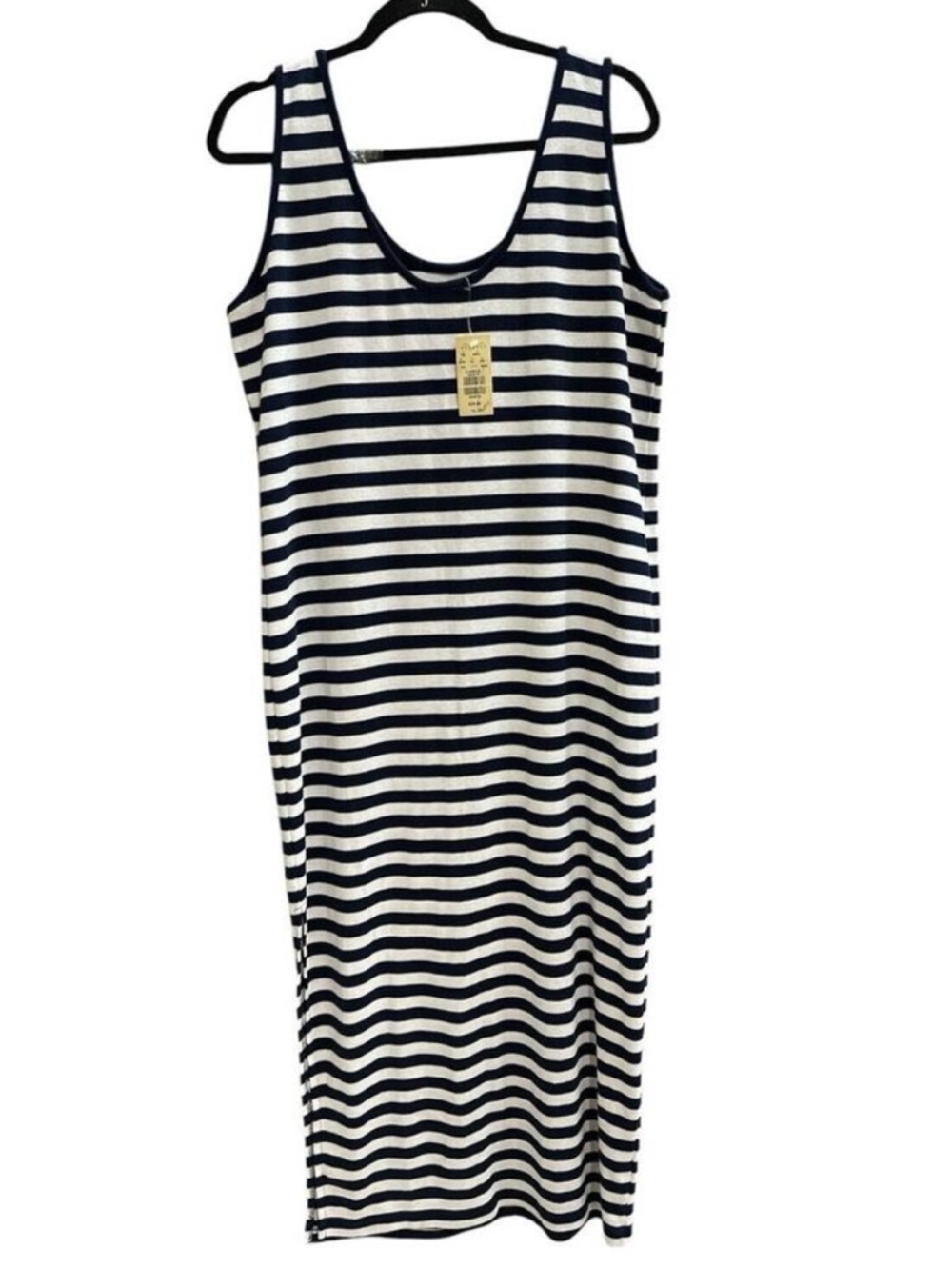 Vintage Sleeveless Navy and White Striped Midi Dress